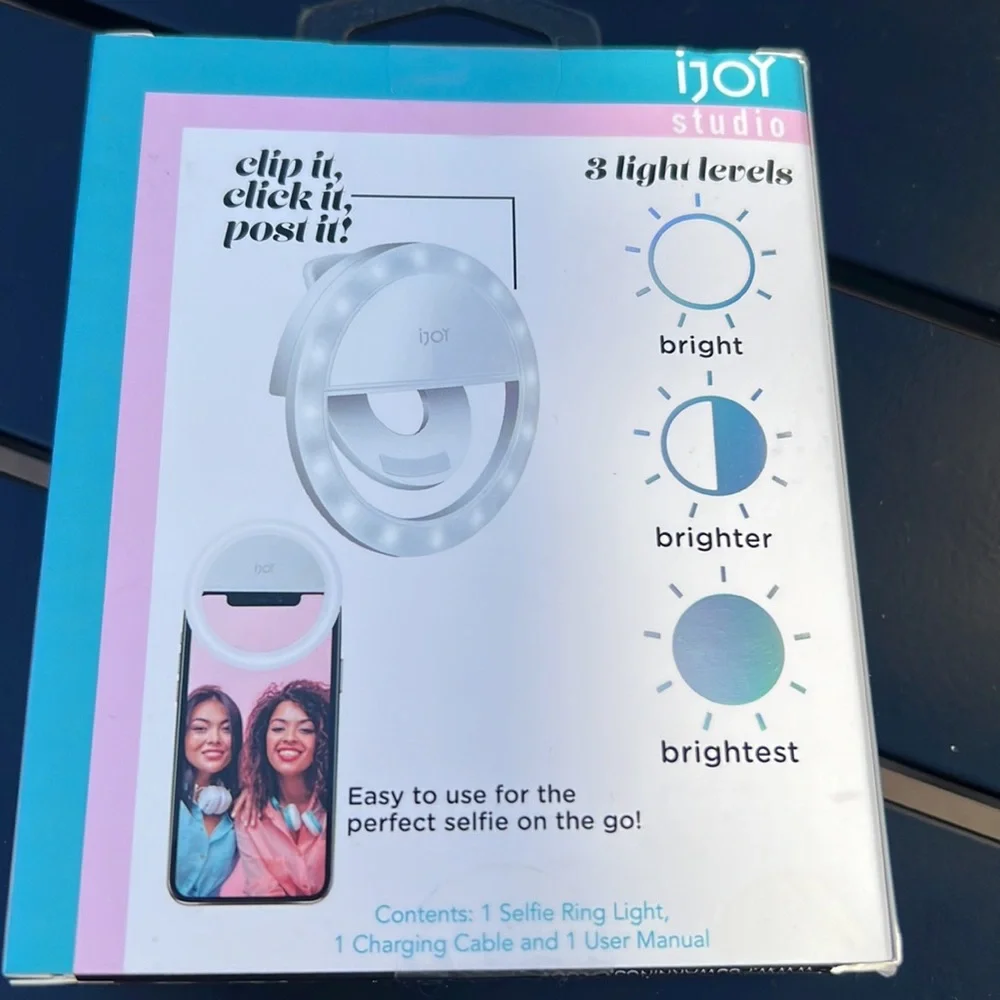 NIB iJoY studio Halo clip on selfie ring light 3 light levels new in box
